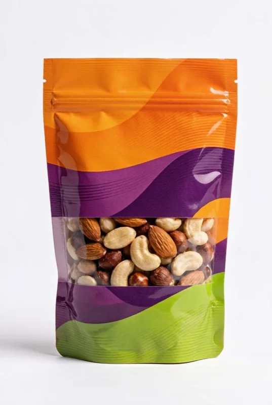 Stand up zipper pouch with window for snacks