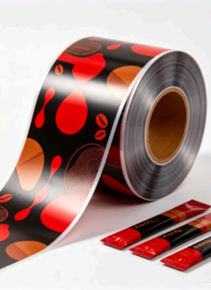 Printed laminated roll stock film for automatic packing machines